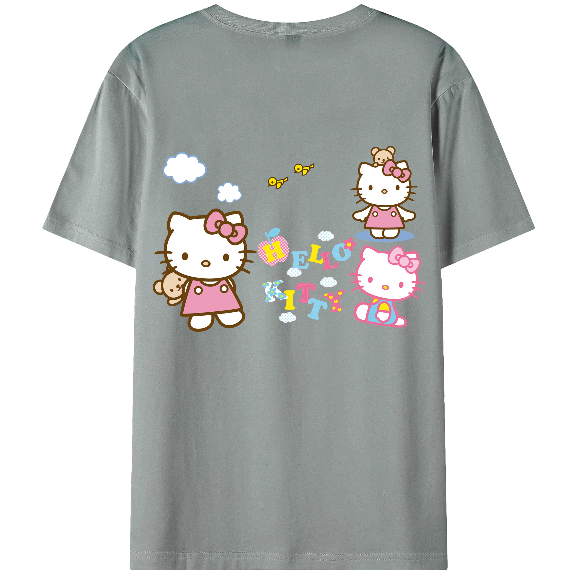 （画像用） Hello Kitty ハローキティ 綿100％ メンズ半袖Tシャツ（バックプリント） 通気性